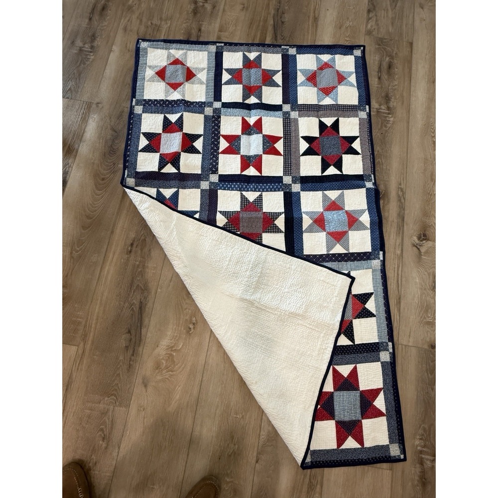 Ohio Star Lap Child Quilt Wall Hanging Lap Quilt 42" x 69" Blue Patriotic USA - Picture 2 of 5